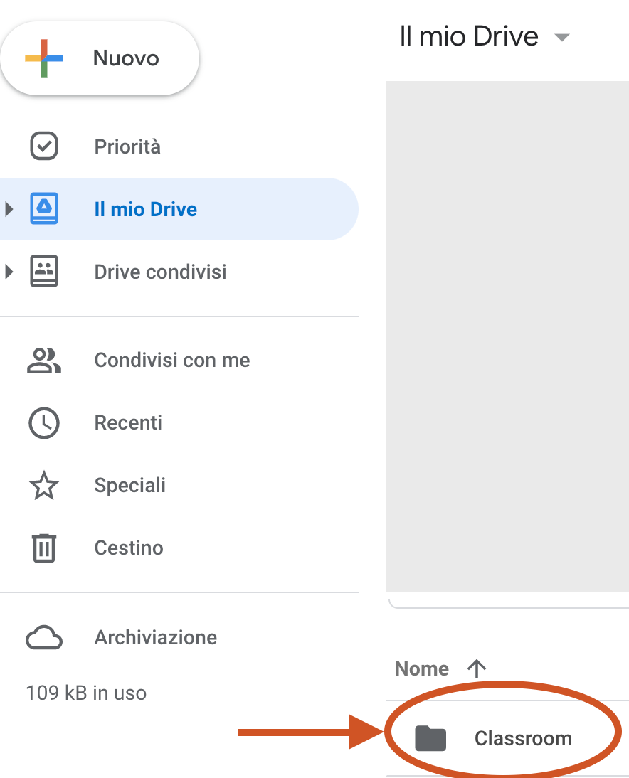 cartella Classroom in Drive