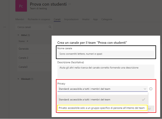 opzione Privacy