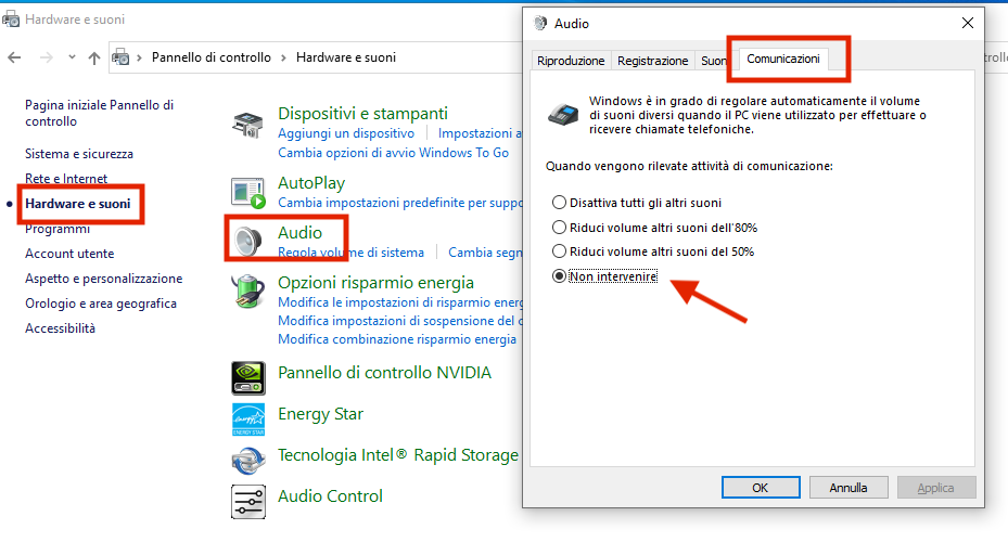 impostazioni audio Windows