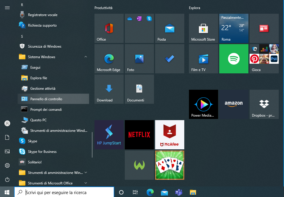 pannello di controllo di Windows