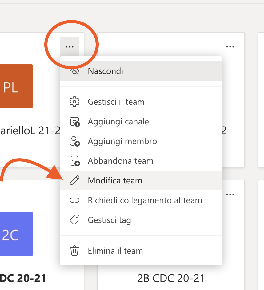 rinominare un team